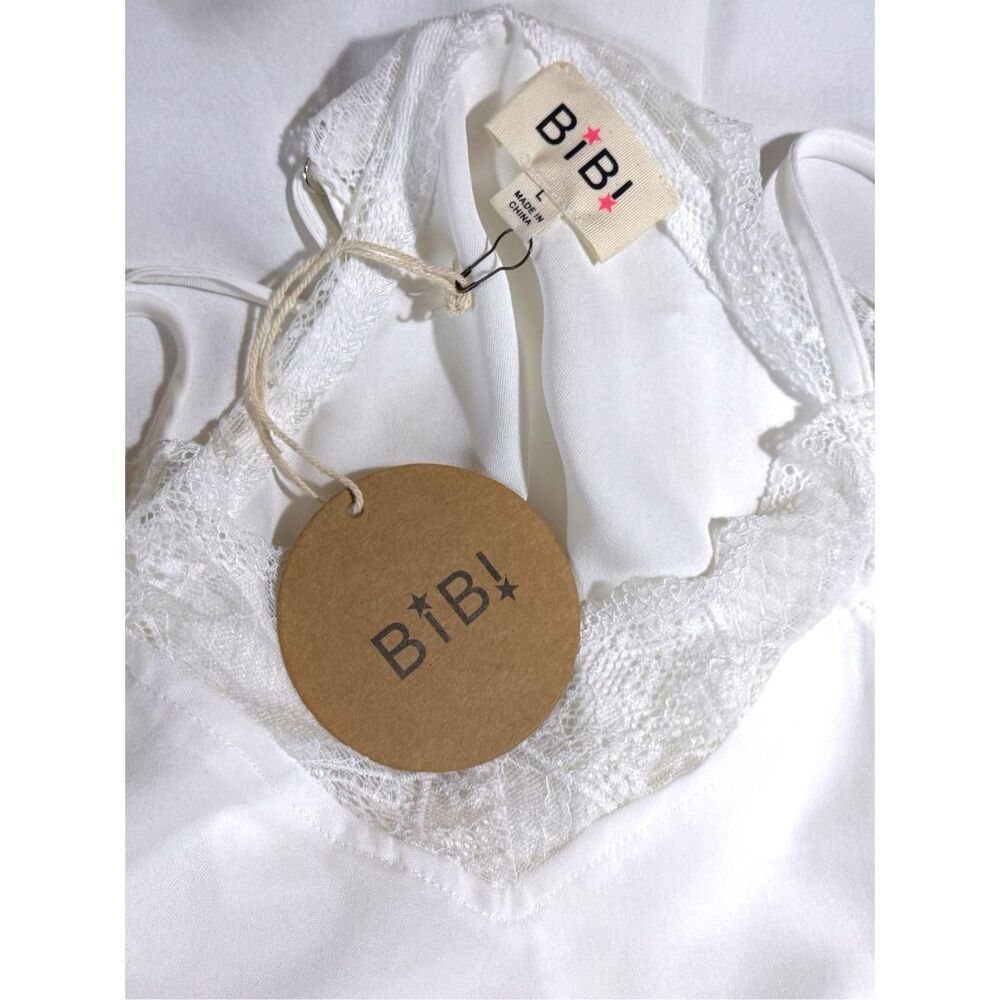 BiBi White Lace Trim Cami Tank Top Racerback Layering Basic Camisole NWT - Picture 13 of 14